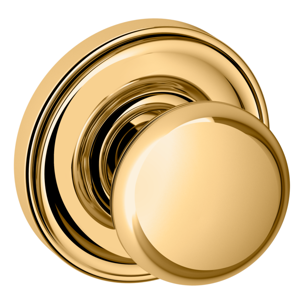 Baldwin 5030 Traditional Round Knob Set with 5048 Rose Lifetime (PVD) Polished Brass / Passage / Reversible