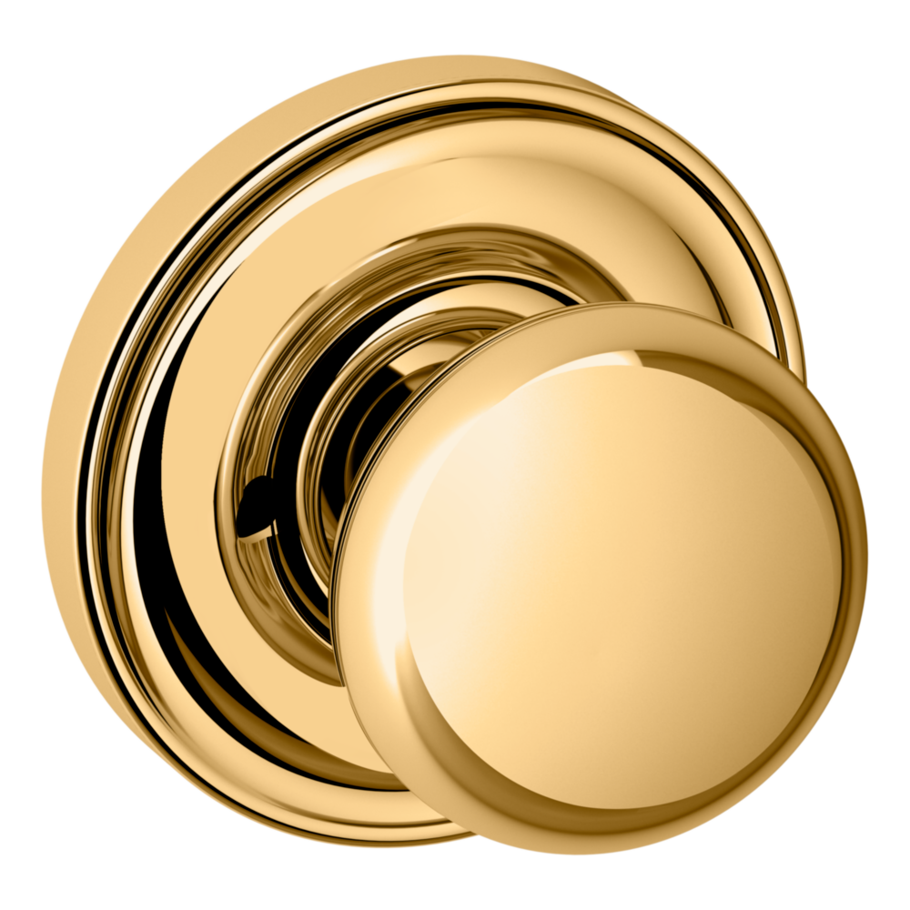 Baldwin 5030 Traditional Round Knob Set with 5048 Rose Lifetime (PVD) Polished Brass / Privacy / Reversible