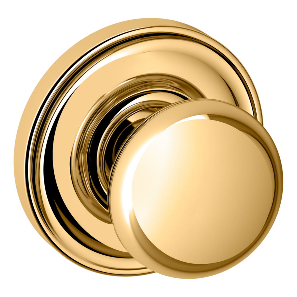 Baldwin 5030 Traditional Round Knob Set with 5048 Rose Non-Lacquered Brass / Full Dummy / Reversible