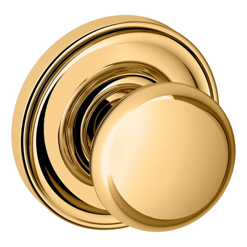 Baldwin 5030 Traditional Round Knob Set with 5048 Rose Non-Lacquered Brass / Passage / Reversible