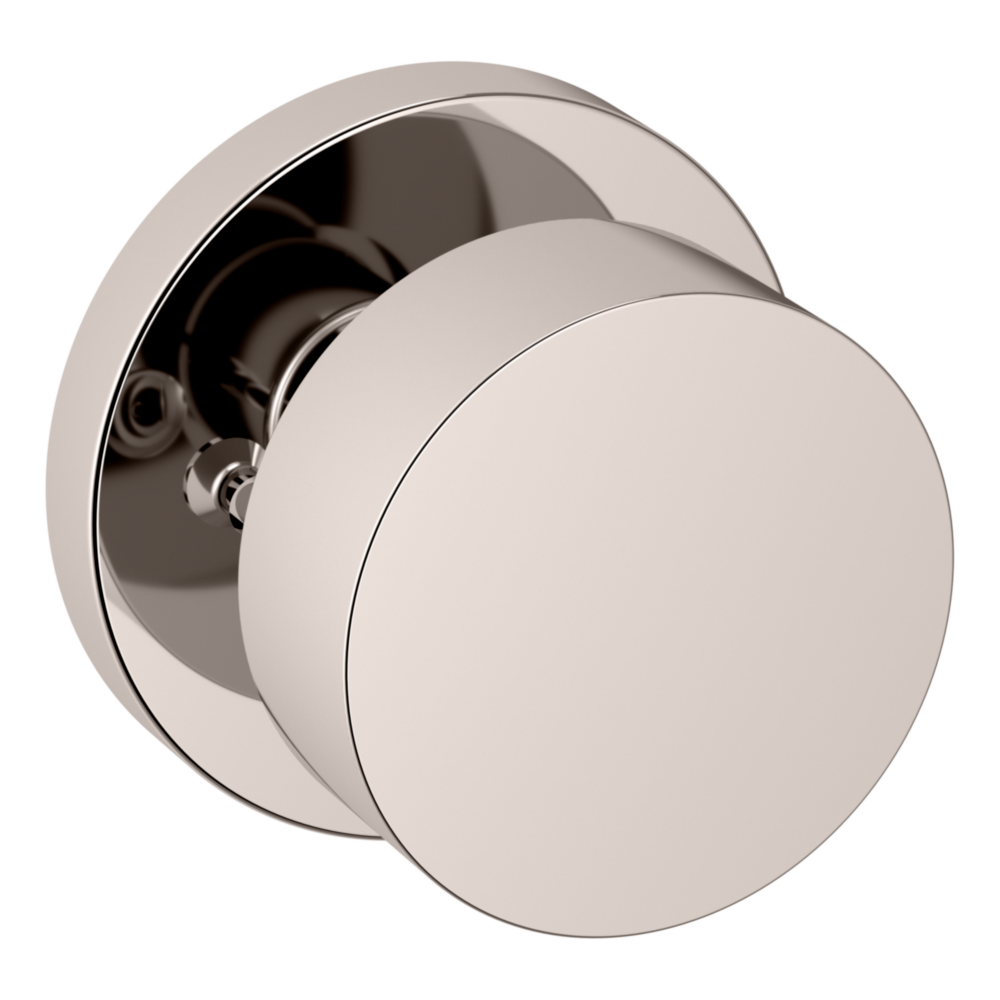 Baldwin 5055 Modern Round Knob Set with 5046 Rose Lifetime (PVD) Polished Nickel / Privacy / Reversible
