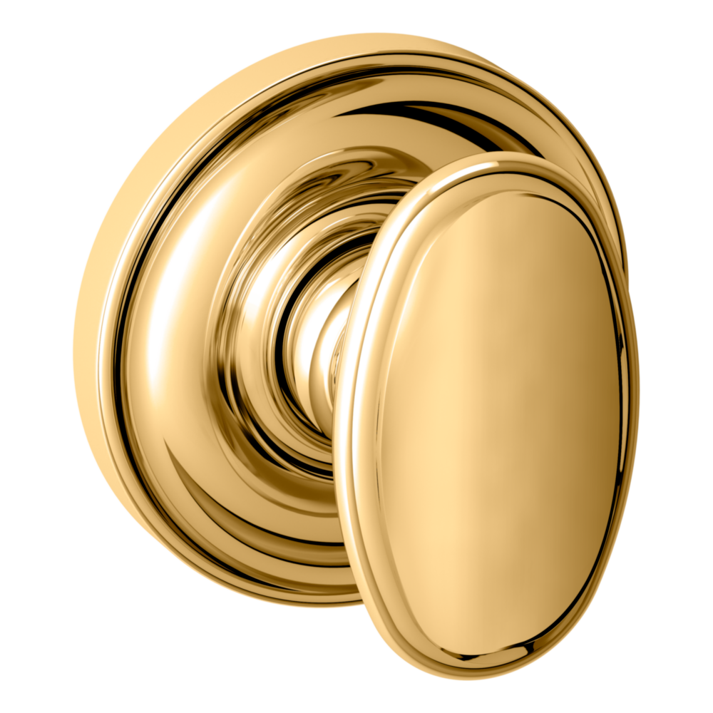 Baldwin 5057 Traditional Oval Knob Set with 5048 Rose Lifetime (PVD) Polished Brass / Full Dummy / Reversible
