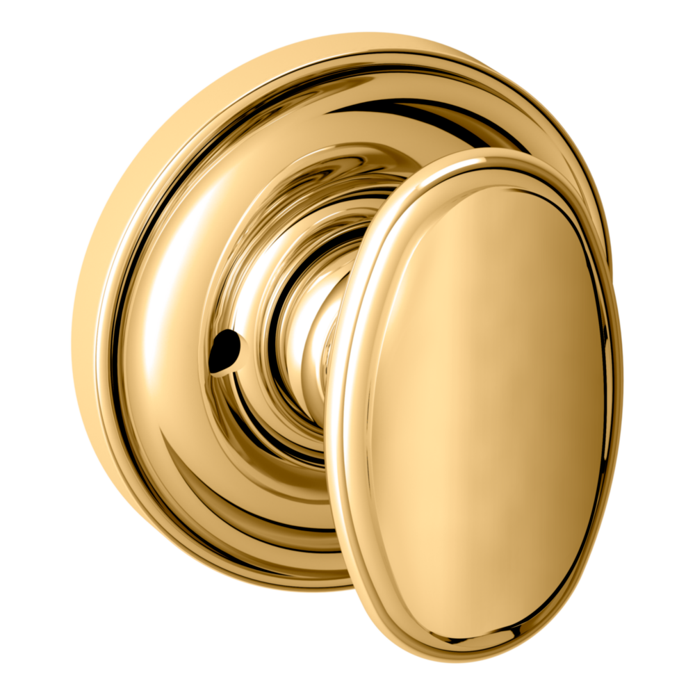 Baldwin 5057 Traditional Oval Knob Set with 5048 Rose Lifetime (PVD) Polished Brass / Privacy / Reversible