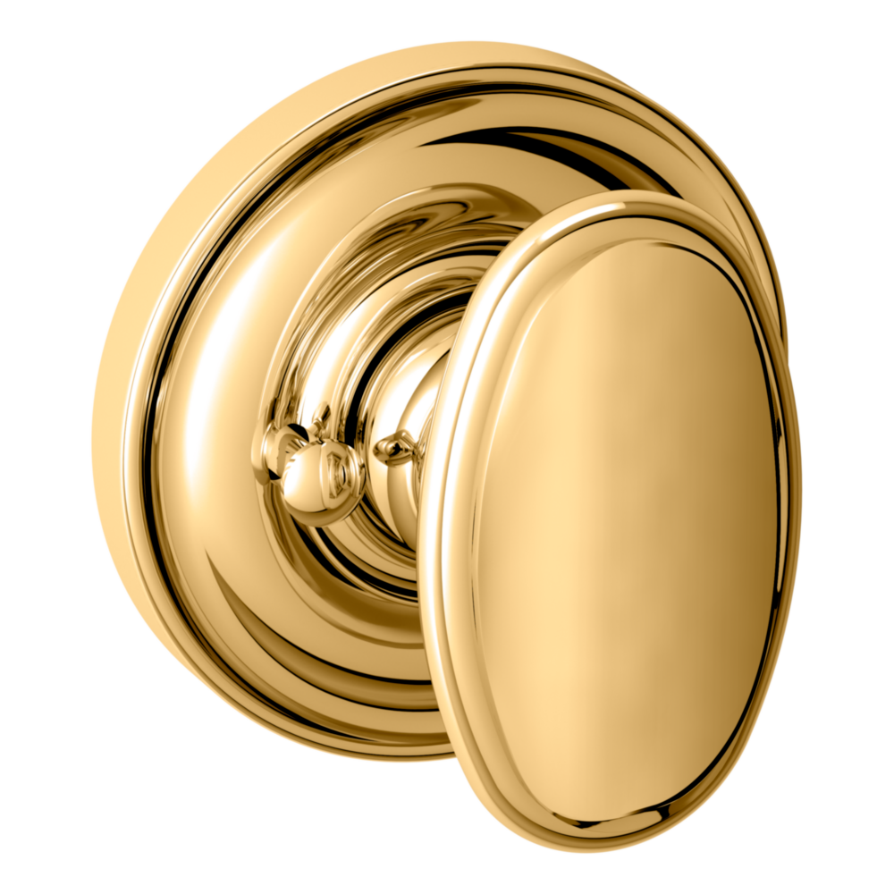 Baldwin 5057 Traditional Oval Knob Set with 5048 Rose Lifetime (PVD) Polished Brass / Privacy / Reversible