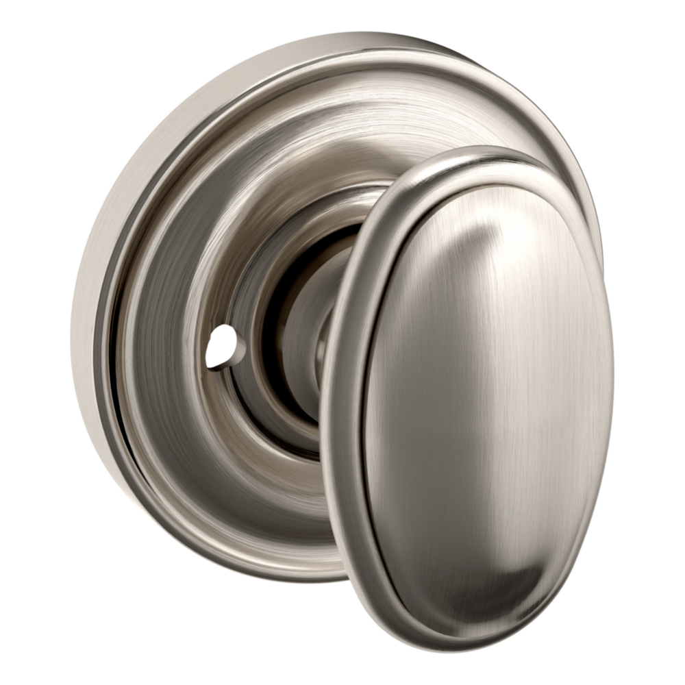 Baldwin 5057 Traditional Oval Knob Set with 5048 Rose Lifetime (PVD) Satin Nickel / Privacy / Reversible
