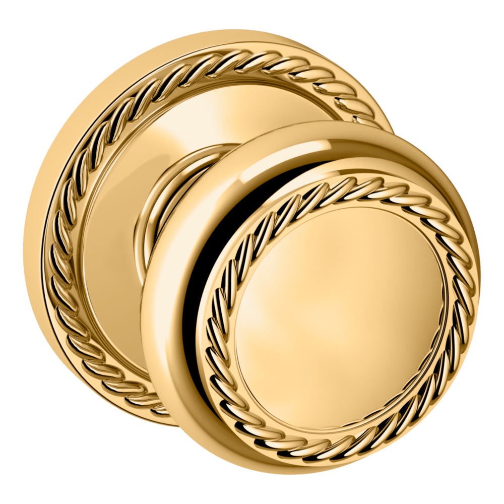 Baldwin 5064 Bristol Knob Set with 5004 Rose Lifetime (PVD) Polished Brass / Full Dummy / Reversible