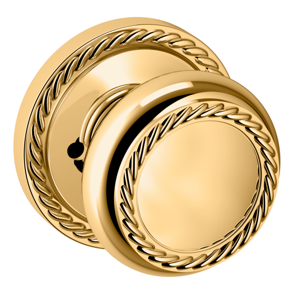 Baldwin 5064 Bristol Knob Set with 5004 Rose Lifetime (PVD) Polished Brass / Privacy / Reversible