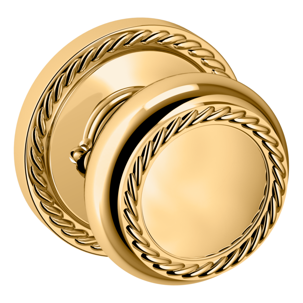 Baldwin 5064 Bristol Knob Set with 5004 Rose Lifetime (PVD) Polished Brass / Privacy / Reversible