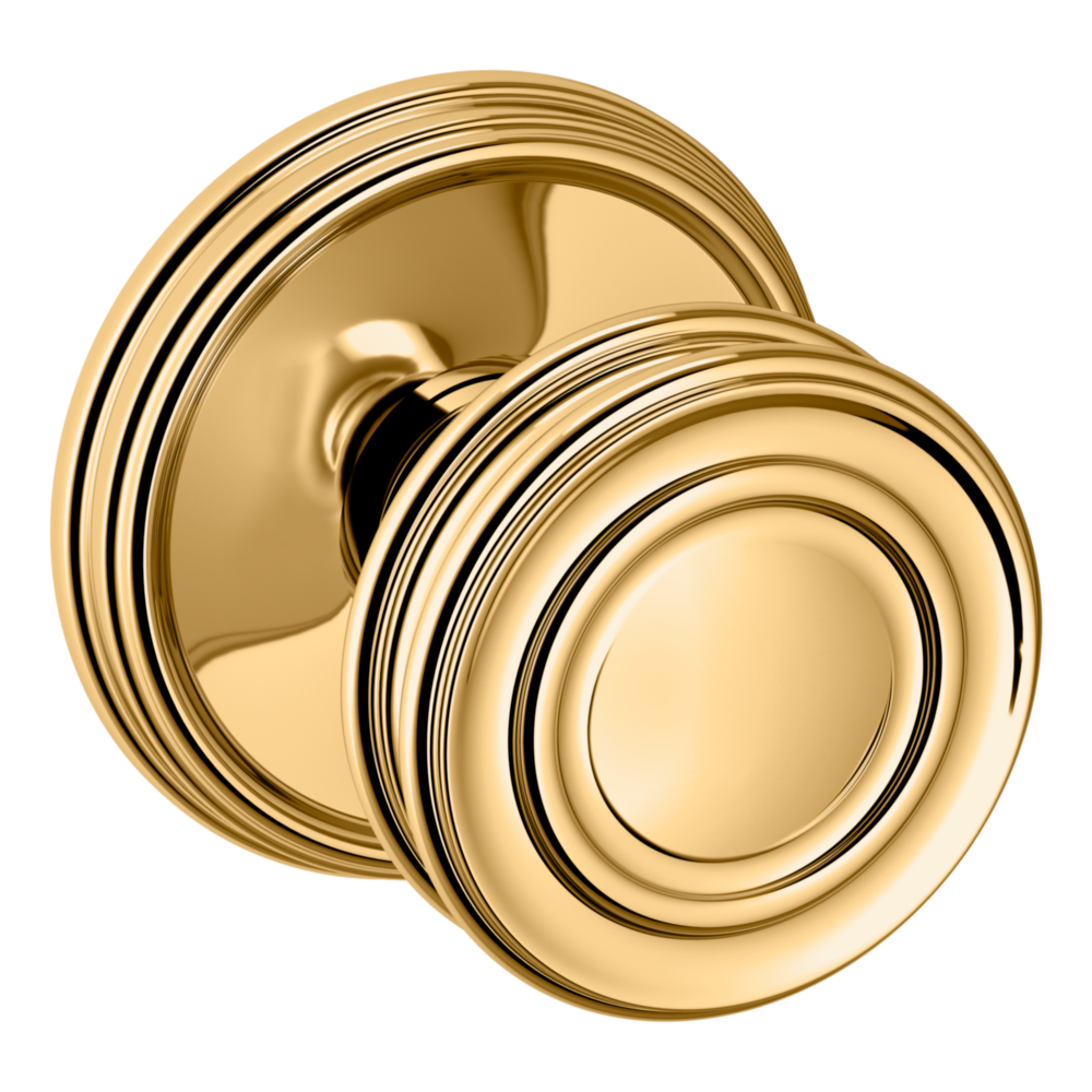Baldwin 5066 Traditional Round Knob Set with 5078 Rose Lifetime (PVD) Polished Brass / Full Dummy / Reversible
