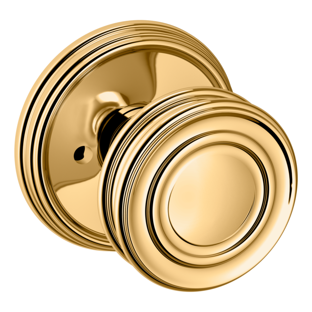 Baldwin 5066 Traditional Round Knob Set with 5078 Rose Lifetime (PVD) Polished Brass / Privacy / Reversible
