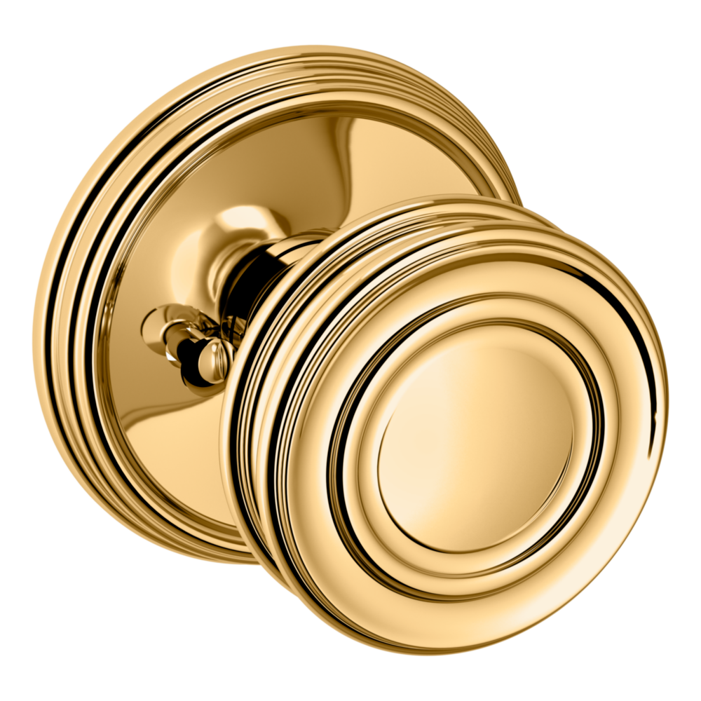 Baldwin 5066 Traditional Round Knob Set with 5078 Rose Lifetime (PVD) Polished Brass / Privacy / Reversible