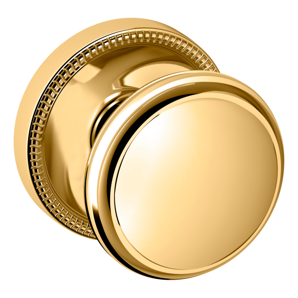 Baldwin 5069 Traditional Round Knob Set with 5076 Rose Lifetime (PVD) Polished Brass / Full Dummy / Reversible