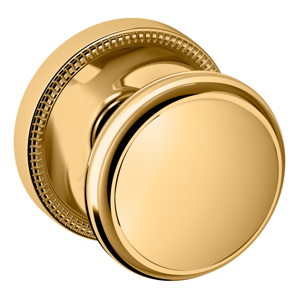 Baldwin 5069 Traditional Round Knob Set with 5076 Rose Lifetime (PVD) Polished Brass / Full Dummy / Reversible