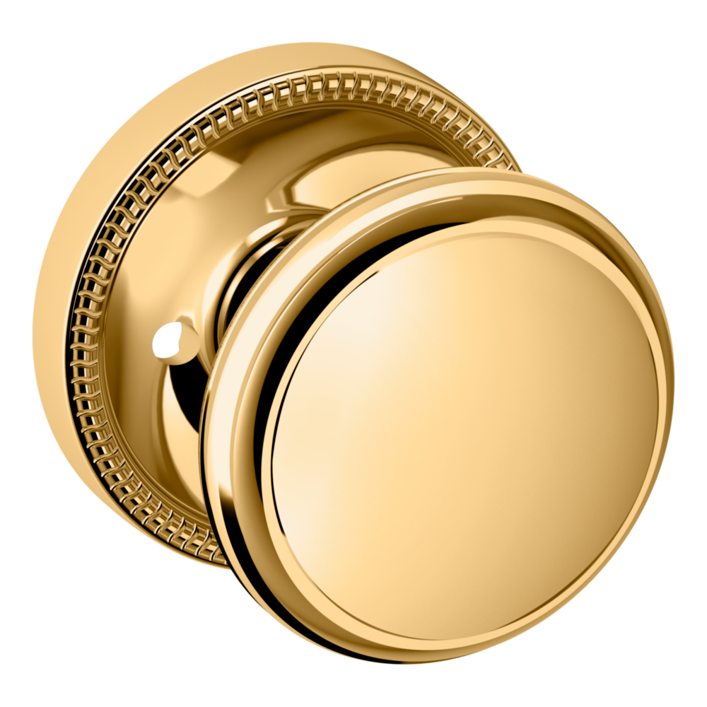 Baldwin 5069 Traditional Round Knob Set with 5076 Rose Lifetime (PVD) Polished Brass / Privacy / Reversible