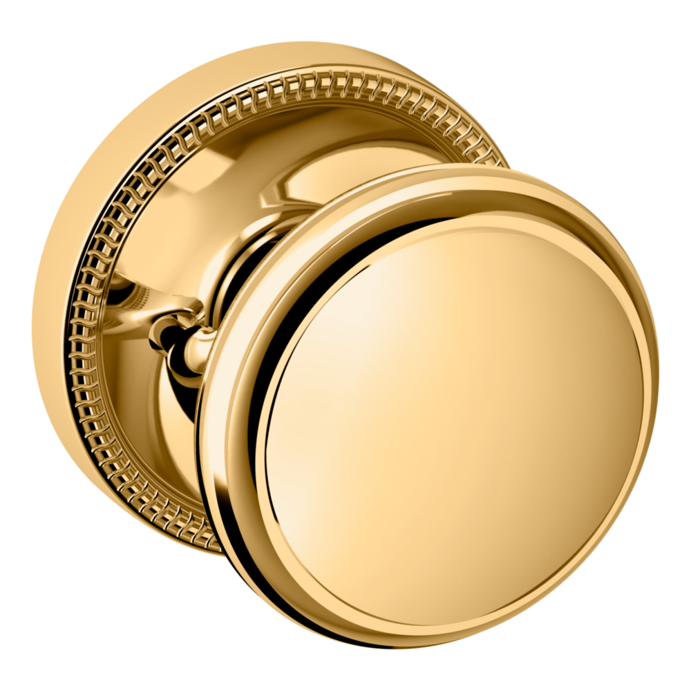 Baldwin 5069 Traditional Round Knob Set with 5076 Rose Non-Lacquered Brass / Privacy / Reversible