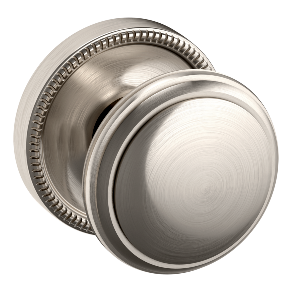 Baldwin 5069 Traditional Round Knob Set with 5076 Rose Lifetime (PVD) Satin Nickel / Passage / Reversible