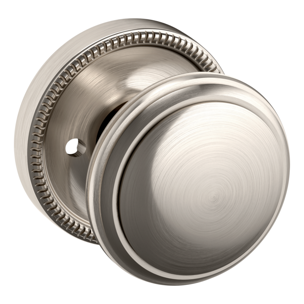Baldwin 5069 Traditional Round Knob Set with 5076 Rose Lifetime (PVD) Satin Nickel / Privacy / Reversible