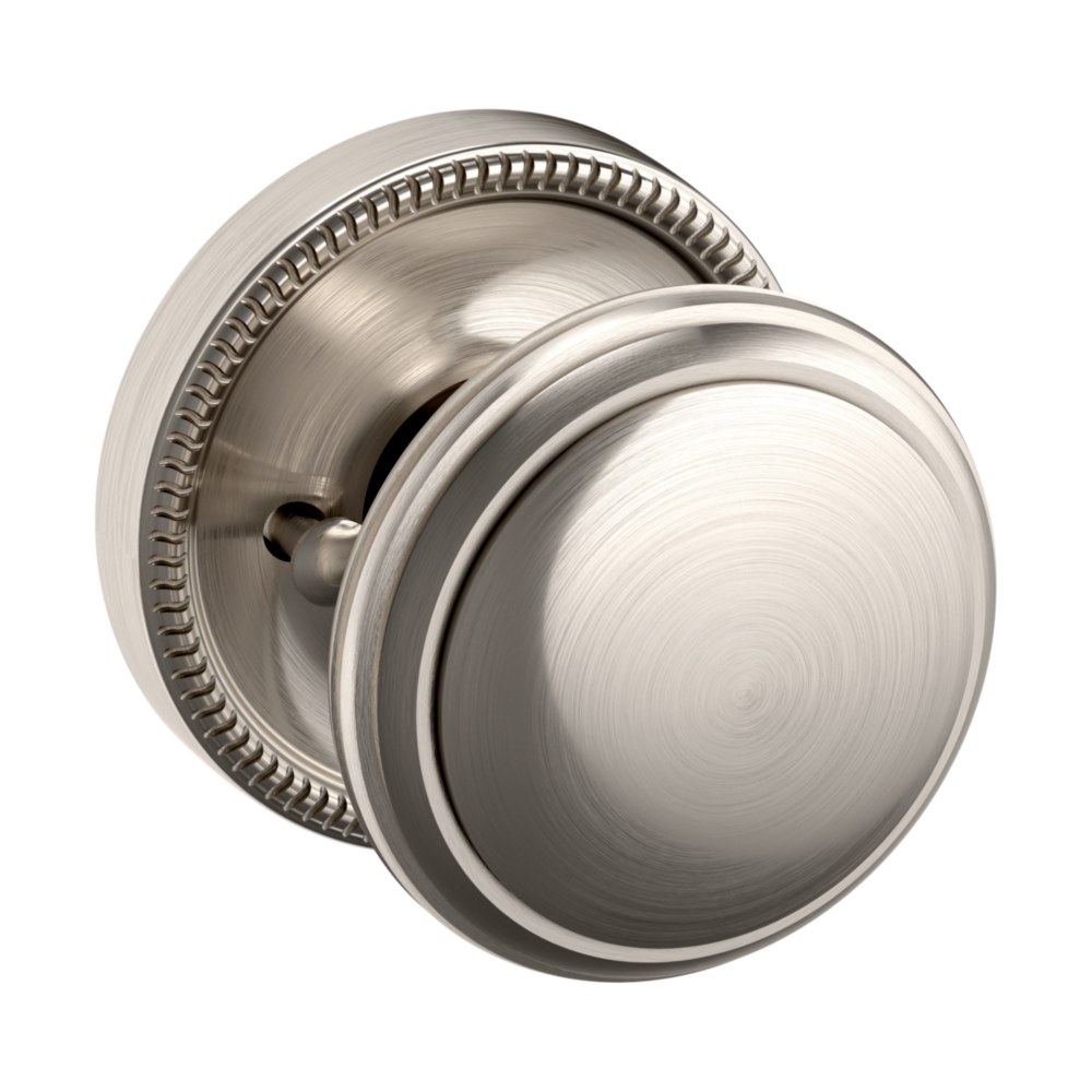 Baldwin 5069 Traditional Round Knob Set with 5076 Rose Lifetime (PVD) Satin Nickel / Privacy / Reversible