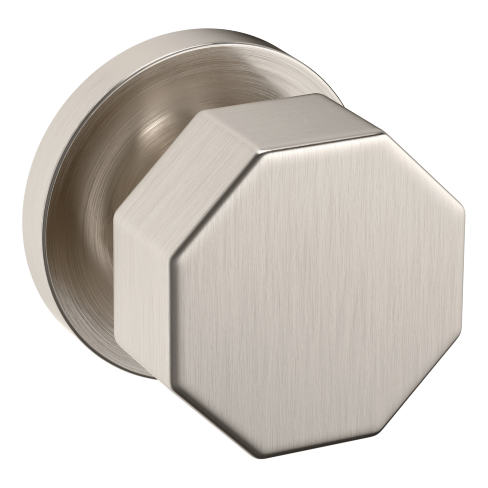 Baldwin 5073 Octagonal Knob Set with 5046 Rose Lifetime (PVD) Satin Nickel / Passage / Reversible