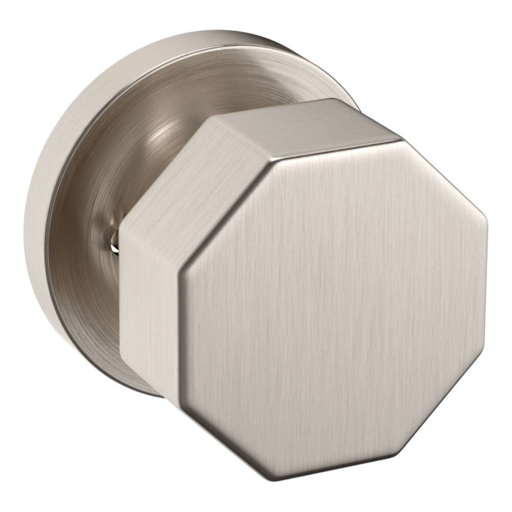 Baldwin 5073 Octagonal Knob Set with 5046 Rose Lifetime (PVD) Satin Nickel / Privacy / Reversible