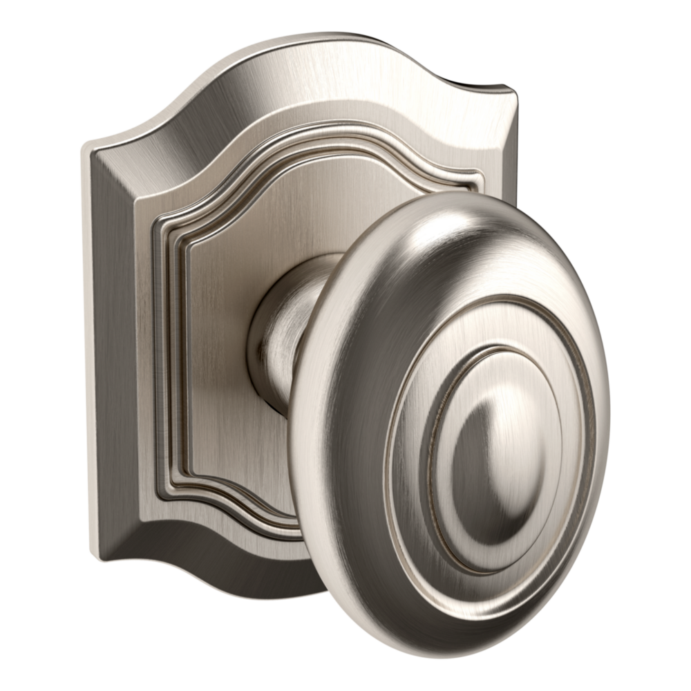 Baldwin 5077 Bethpage Knob Set with R027 Rose Lifetime (PVD) Satin Nickel / Full Dummy / Reversible