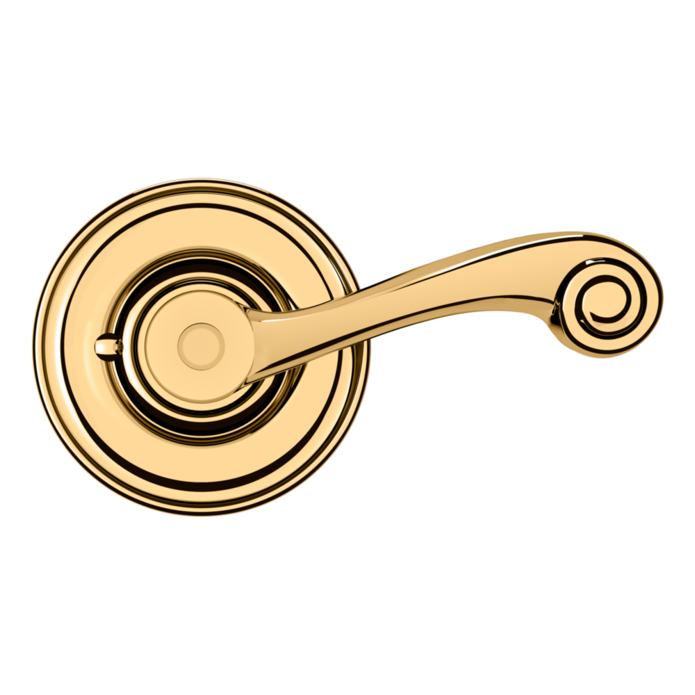 Baldwin 5103 Wave Lever Set with 5048 Rose Lifetime (PVD) Polished Brass / Privacy / Reversible