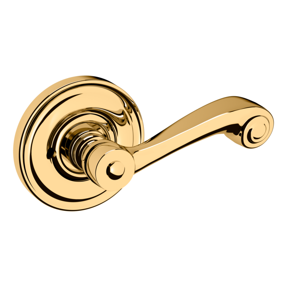 Baldwin 5103 Wave Lever Set with 5048 Rose Non-Lacquered Brass / Privacy / Reversible
