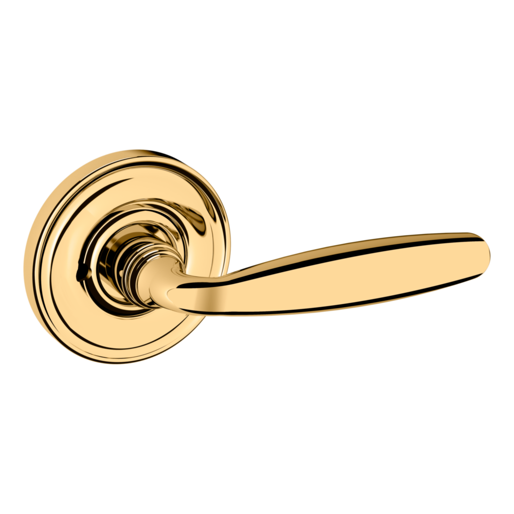 Baldwin 5106 Traditional Straight Lever Set with 5048 Rose Lifetime (PVD) Polished Brass / Privacy / Reversible