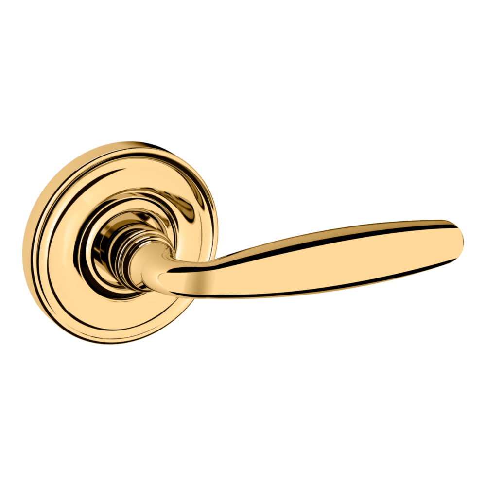 Baldwin 5106 Traditional Straight Lever Set with 5048 Rose Non-Lacquered Brass / Passage / Reversible