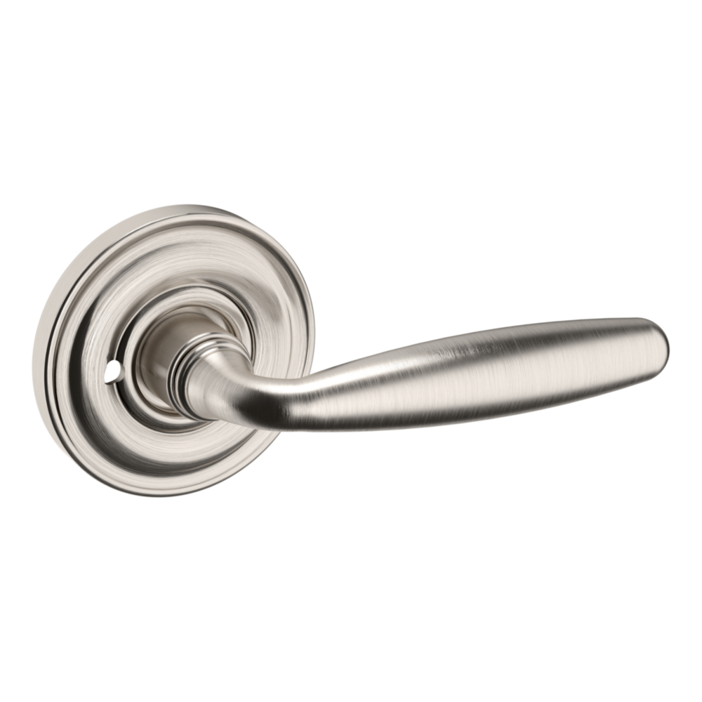 Baldwin 5106 Traditional Straight Lever Set with 5048 Rose Lifetime (PVD) Satin Nickel / Privacy / Reversible