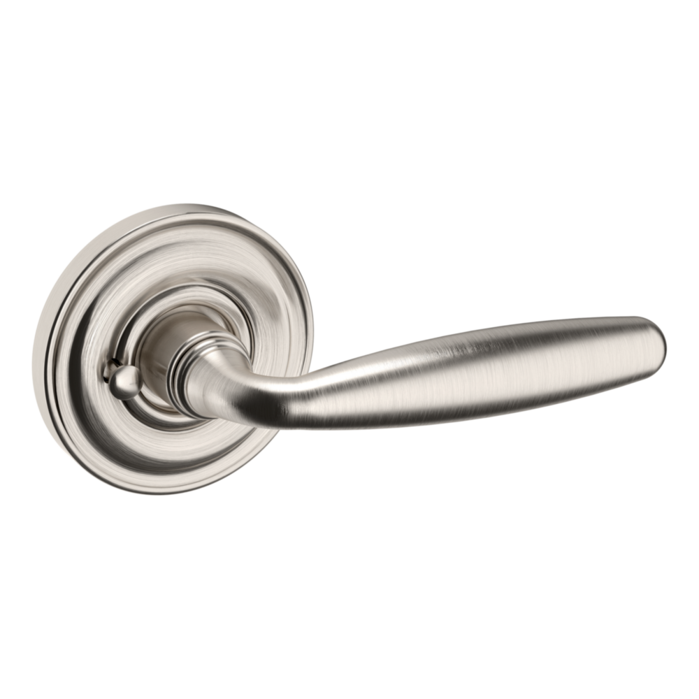 Baldwin 5106 Traditional Straight Lever Set with 5048 Rose Lifetime (PVD) Satin Nickel / Privacy / Reversible