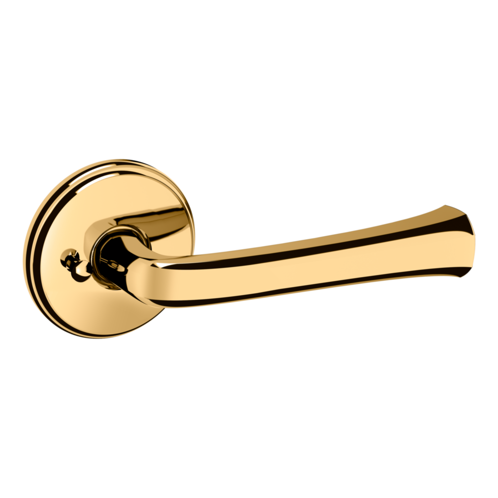 Baldwin 5112 Transitional Straight Lever Set with 5075 Rose Lifetime (PVD) Polished Brass / Privacy / Reversible