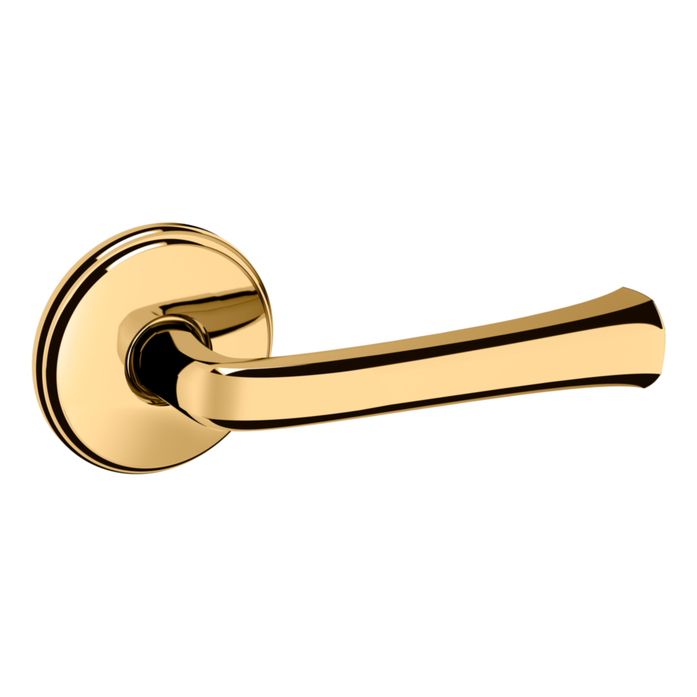 Baldwin 5112 Transitional Straight Lever Set with 5075 Rose Non-Lacquered Brass / Passage / Reversible