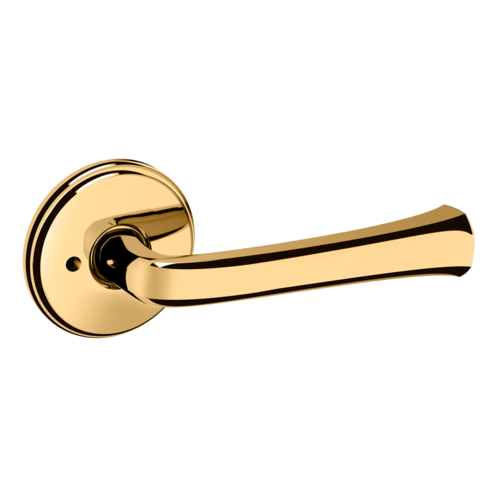 Baldwin 5112 Transitional Straight Lever Set with 5075 Rose Non-Lacquered Brass / Privacy / Reversible