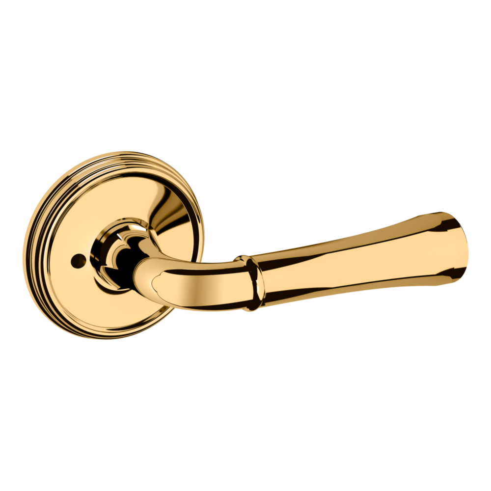 Baldwin 5113 Traditional Straight Lever Set with 5078 Rose Non-Lacquered Brass / Privacy / Reversible