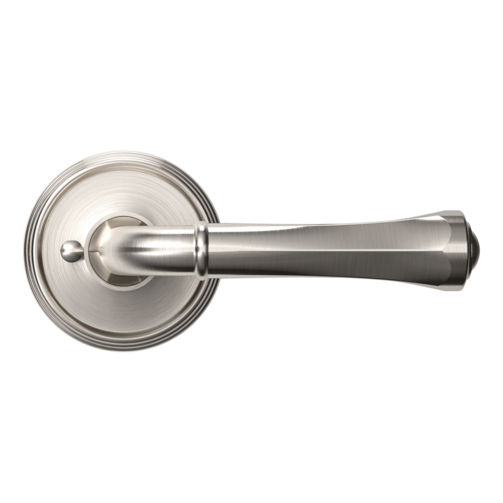 Baldwin 5113 Traditional Straight Lever Set with 5078 Rose Lifetime (PVD) Satin Nickel / Privacy / Reversible