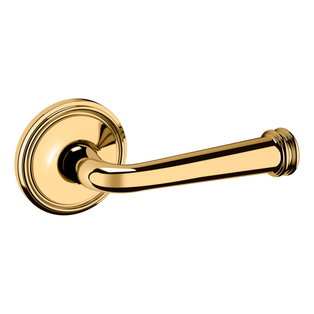 Baldwin 5116 Traditional Straight Lever Set with 5070 Rose Non-Lacquered Brass / Passage / Reversible