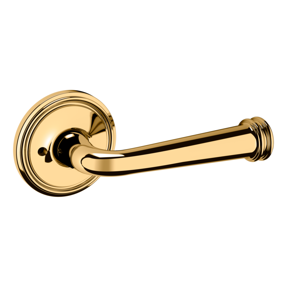 Baldwin 5116 Traditional Straight Lever Set with 5070 Rose Non-Lacquered Brass / Privacy / Reversible