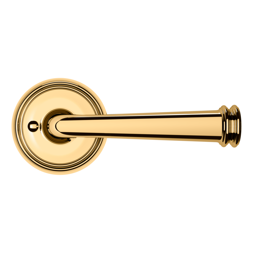 Baldwin 5116 Traditional Straight Lever Set with 5070 Rose Non-Lacquered Brass / Privacy / Reversible