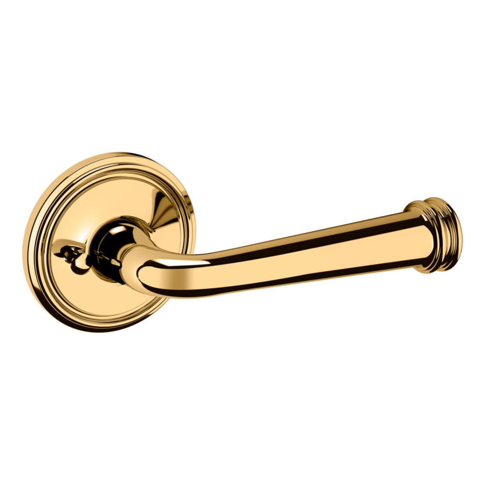 Baldwin 5116 Traditional Straight Lever Set with 5070 Rose Non-Lacquered Brass / Privacy / Reversible