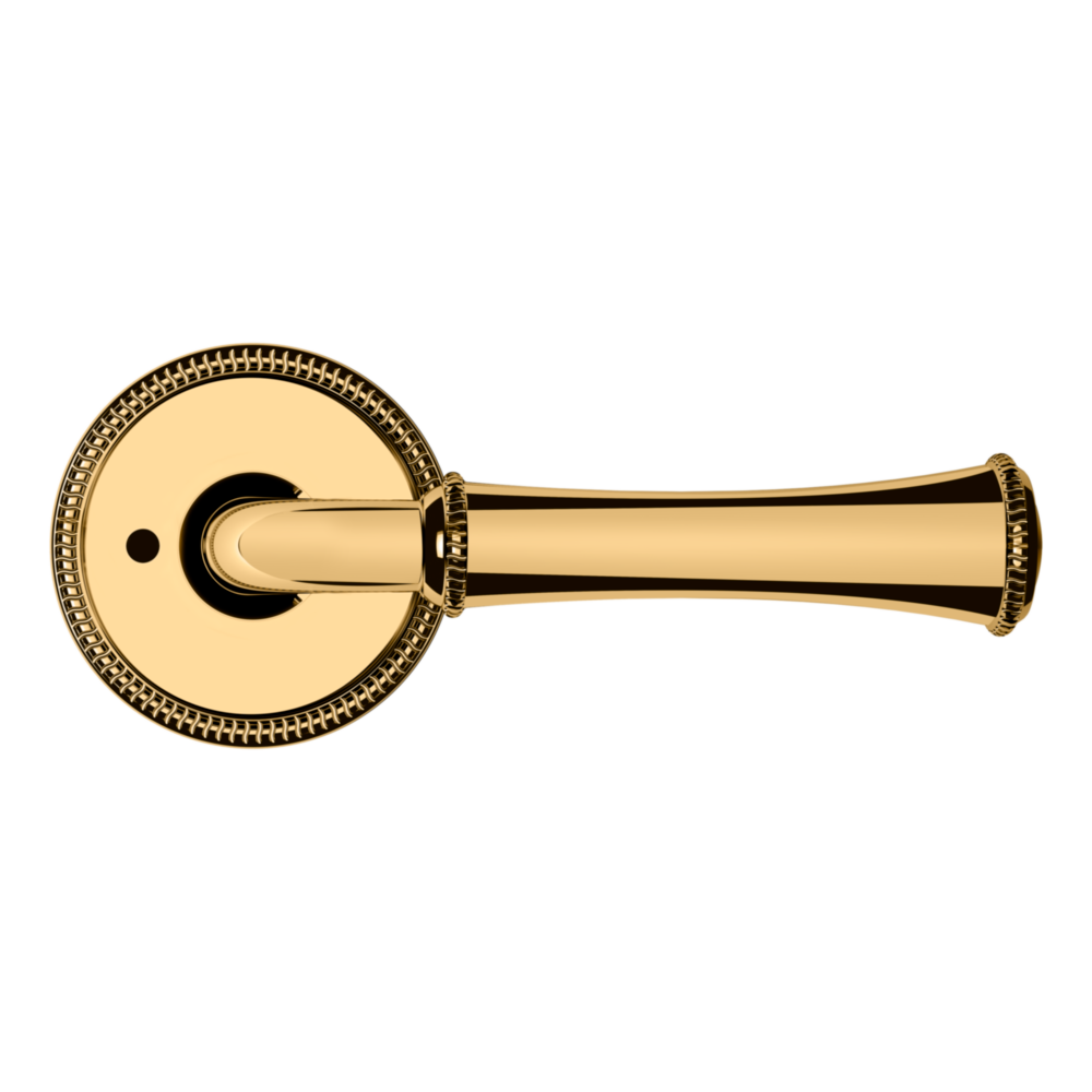 Baldwin 5118 Traditional Straight Lever Set with 5076 Rose Non-Lacquered Brass / Privacy / Reversible