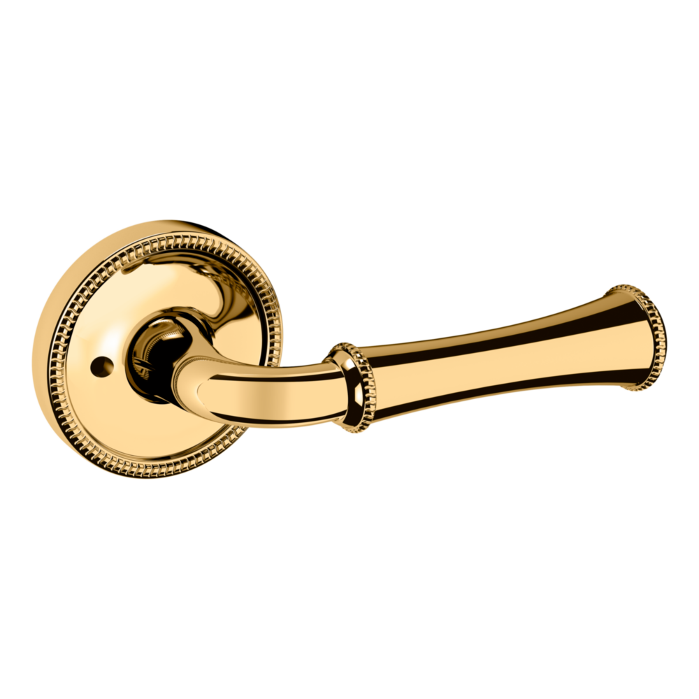 Baldwin 5118 Traditional Straight Lever Set with 5076 Rose Non-Lacquered Brass / Privacy / Reversible
