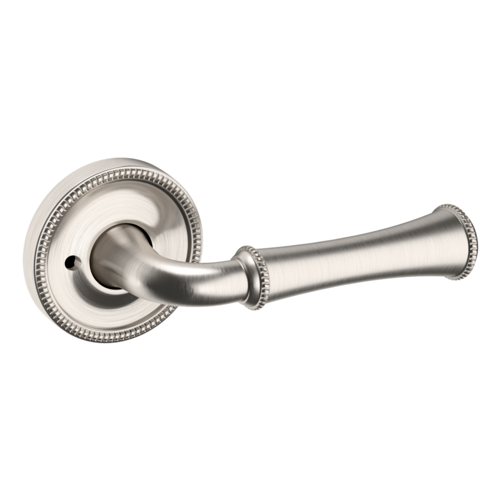 Baldwin 5118 Traditional Straight Lever Set with 5076 Rose Lifetime (PVD) Satin Nickel / Privacy / Reversible