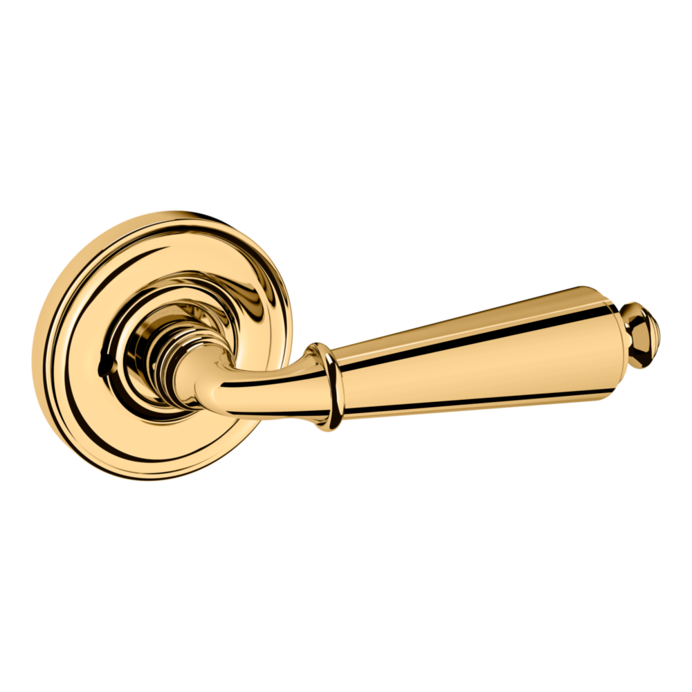 Baldwin 5125 Traditional Straight Lever Set with 5048 Rose Lifetime (PVD) Polished Brass / Privacy / Reversible