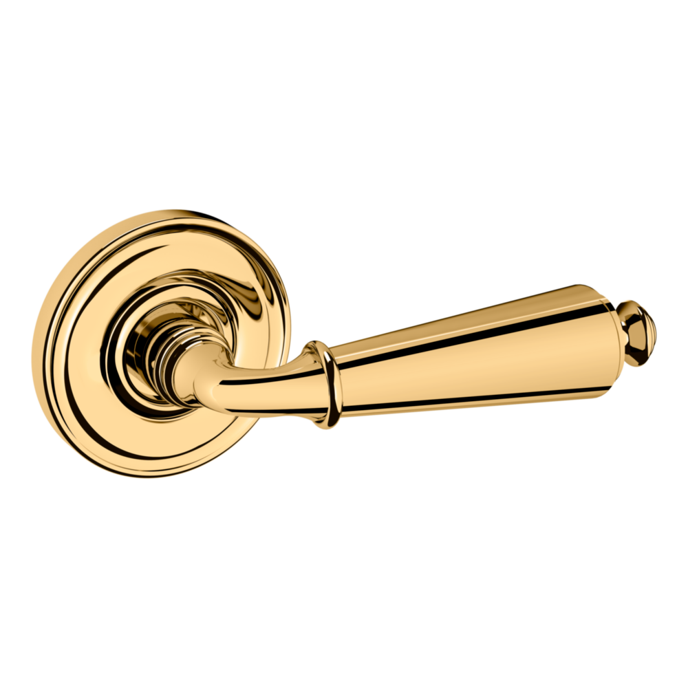 Baldwin 5125 Traditional Straight Lever Set with 5048 Rose Non-Lacquered Brass / Full Dummy / Reversible