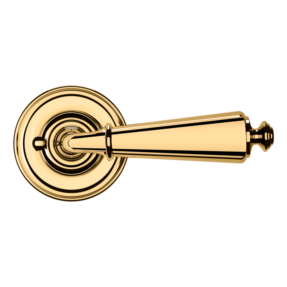 Baldwin 5125 Traditional Straight Lever Set with 5048 Rose Non-Lacquered Brass / Privacy / Reversible