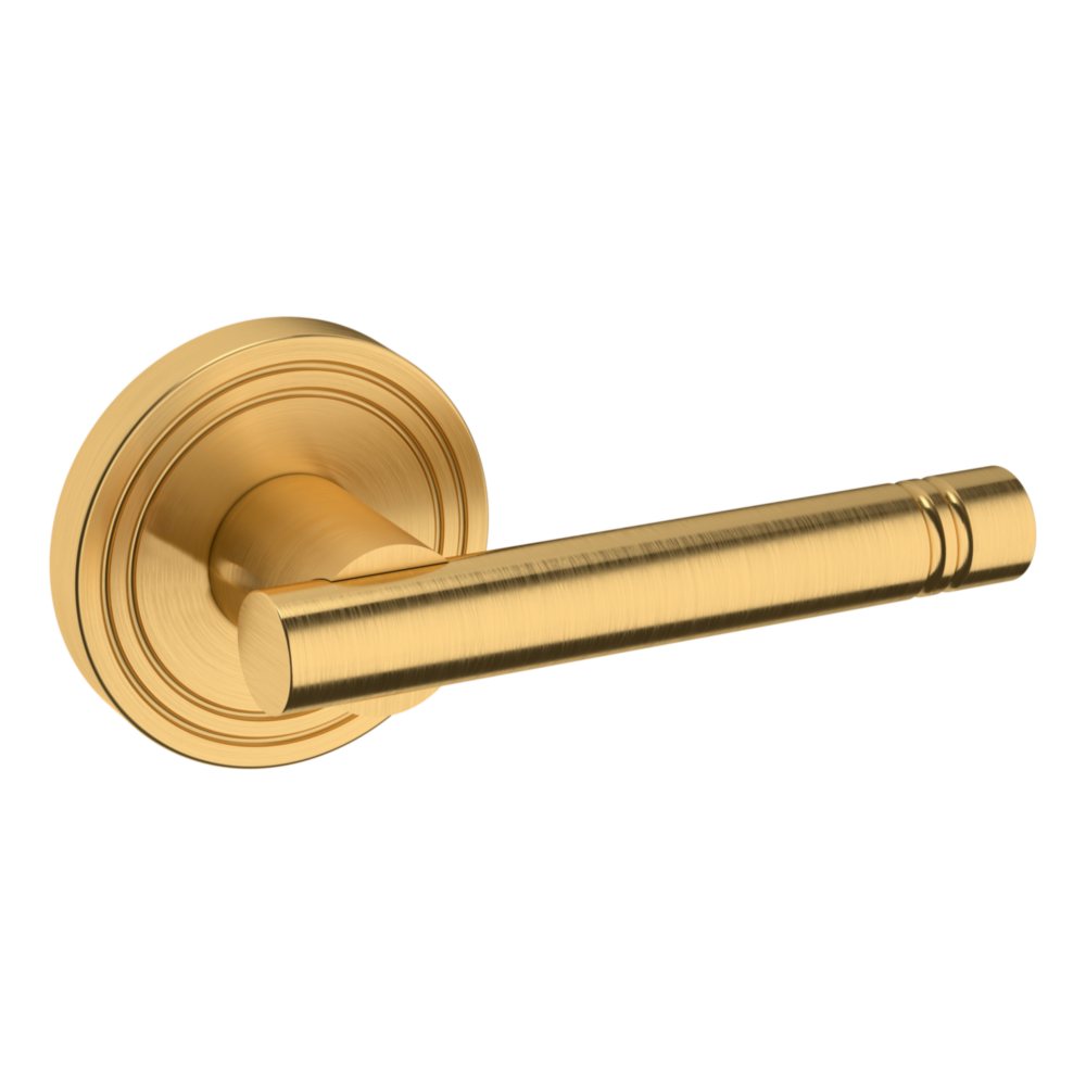 Baldwin 5138 Contemporary Straight Lever Set with 5047 Rose Lifetime (PVD) Satin Brass / Passage / Reversible