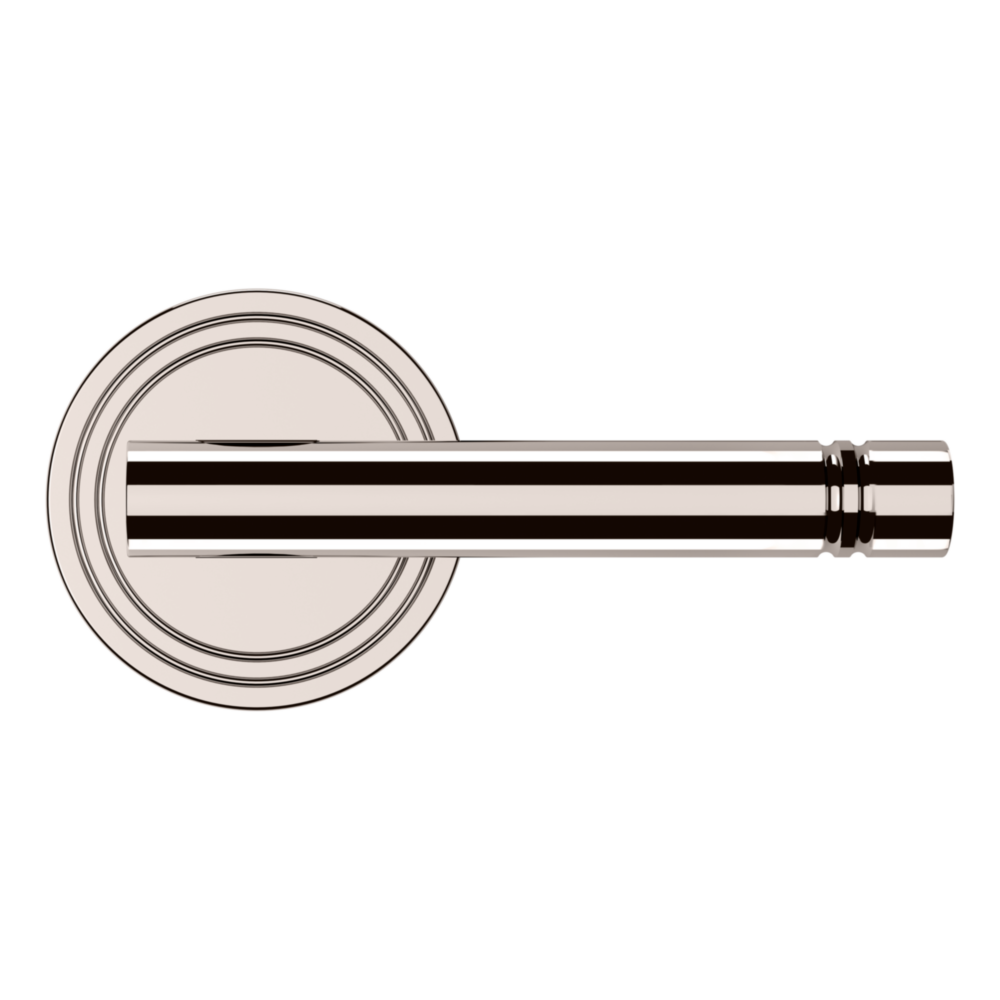 Baldwin 5138 Contemporary Straight Lever Set with 5047 Rose Lifetime (PVD) Polished Nickel / Passage / Reversible