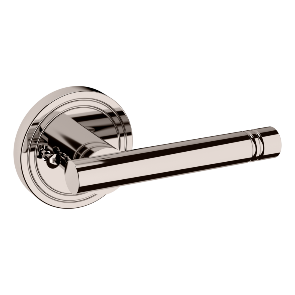 Baldwin 5138 Contemporary Straight Lever Set with 5047 Rose Lifetime (PVD) Polished Nickel / Privacy / Reversible