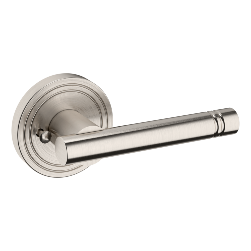 Baldwin 5138 Contemporary Straight Lever Set with 5047 Rose Lifetime (PVD) Satin Nickel / Privacy / Reversible